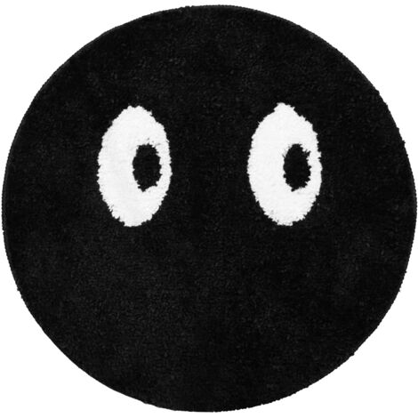 Tapis rond mignon visage noir, moelleux et antidérapant, pour chambre, salle de bain ou salon, 60x60 cm (1/5)