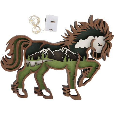 Cheval Sculpté Main en Bois avec LED - Décoration Murale Élégante et Cadeau Original pour Salon (1/5)