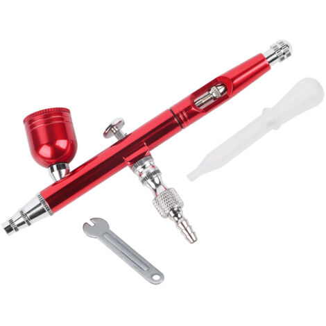 Pistolet aérographe double action 0.3mm à alimentation par gravité pour maquillage, nail art et tatouage - Kit complet professionnel (Rouge) (1/5)
