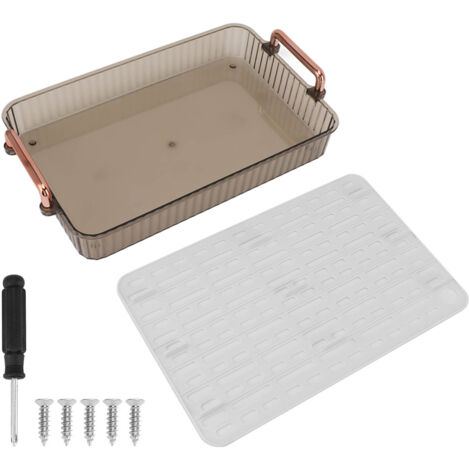 Plateau à thé rectangulaire à double étage avec égouttoir, plateau de service pour réceptions, grande taille blanc pour cuisine ou salon (1/5)