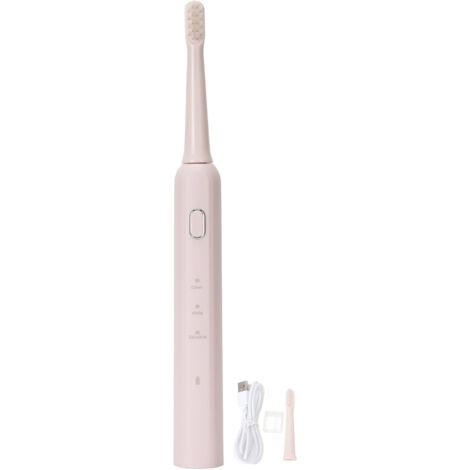 Brosse à dents électrique ultrasonique rechargeable USB, 3 modes, 2 têtes, étanche IPX7, minuteur intelligent, rose pour adulte (1/5)