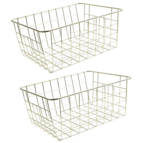 Panier de congélateur anti-rouille grande capacité, bac de rangement en acier pour fruits, snacks et boissons, lot de 2 doré