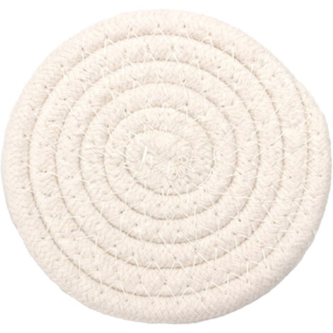Sous-verre tissé en coton épais 4,3 pouces - Isolant et polyvalent pour table de cuisine - Fait main couleur beige (1/5)