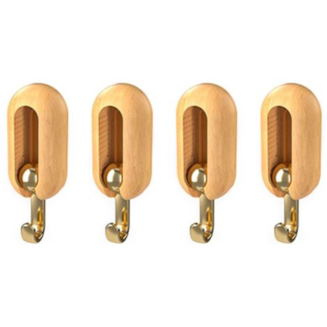 4 Crochets Adhésifs Multifonctionnels Style Moderne Minimaliste Porte-manteaux Mural Bois Naturel Forte Charge Sans Percer (1/5)