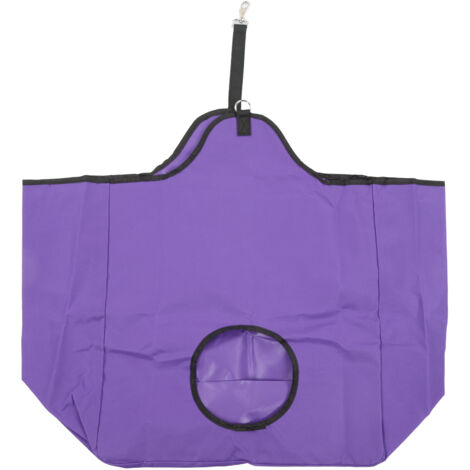 Sac de fourrage pliable en toile Oxford 600D, grande capacité avec crochet pour chevaux, extérieur violet. (1/5)
