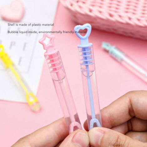 Omquot 96 Pièces Baguettes à Bulles Transparentes Blanches Durables avec Couvercle en Forme de Coeur pour Les Vacances de Mariage, Bâtons à Bulles ABS Portables pour Enfants et Adultes