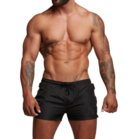 Short de sport homme respirant et absorbant avec poches latérales pour running, musculation et plage - Noir Taille M (1/5)