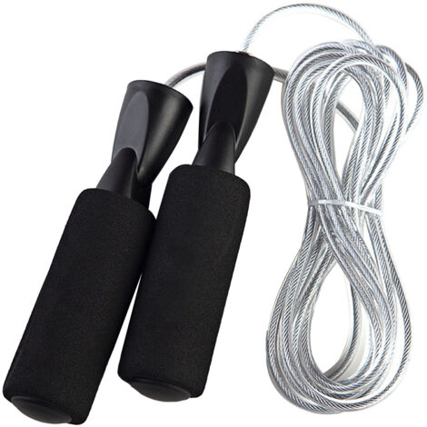 Corde à Sauter Ajustable avec Poignée en Mousse Antidérapante, Fil d'Acier pour Exercice en Extérieur, Rope de Vitesse, Blanc (1/5)