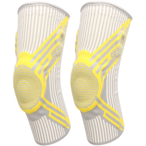 1 Paire de Genouillères en Nylon Respirantes pour Course à Pied, Support de Compression et Protection Articulaire, Couleur Jaune Gris, Taille M (1/5)
