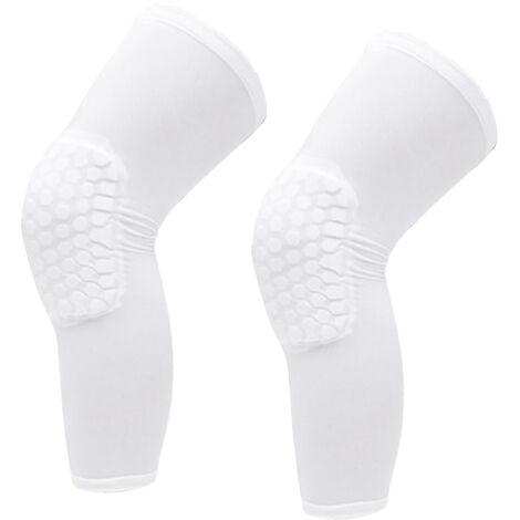 2 pièces Genouillère de Compression Longue Anti-Choc en Nid d'Abeille pour Basketball - Blanc Taille L (175-185 cm) (1/5)