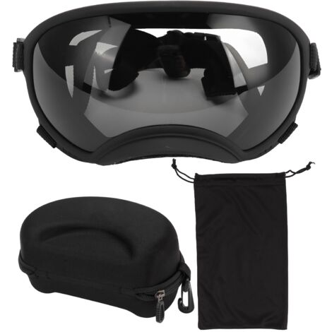Lunettes de protection pour chien anti-vent, anti-UV et anti-poussière, avec sangle réglable et monture durable pour grands chiens, cadre noir et verres gris. (1/5)