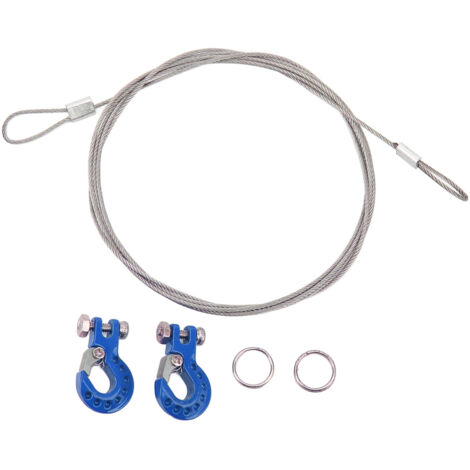2 Pièces Crochet Remorque RC en Alliage d'Aluminium Robuste avec Câble Acier pour Voitures Télécommandées 1/10 Bleu (1/5)