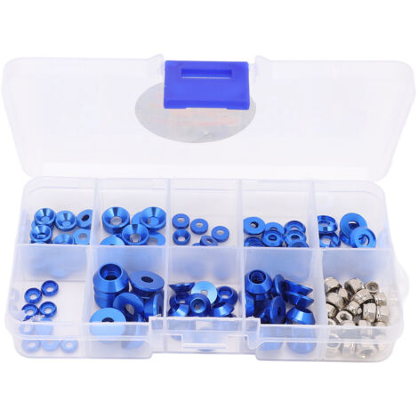 Kit de Rondelles pour Vis RC en Alliage d'Aluminium Usiné CNC, Bagues d'Étanchéité à Tête Plate et Ronde pour 1/10 1/8, Bleu (1/5)