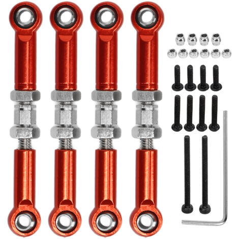 4 pièces Tiges de Direction Ajustables en Alliage d'Aluminium pour FMS 1/24 et FCX24, Haute Précision, Liaisons Servo Réglables pour Véhicules RC, Rouge (1/5)