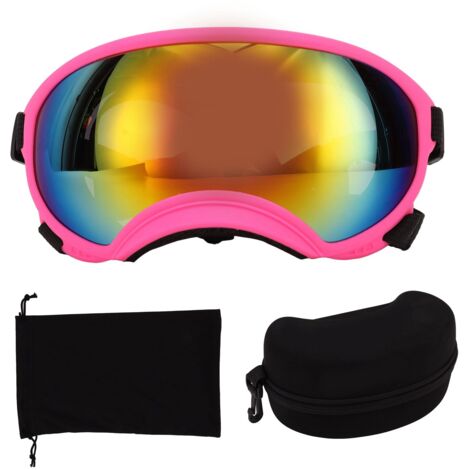 Lunettes de protection pour chien anti-vent et anti-UV, monture rose et verres rouges, pour ski et activités extérieures. (1/5)