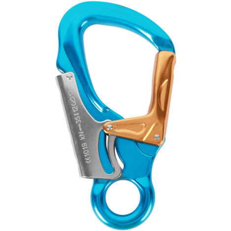 Mousqueton D 35KN Escalade Alpinisme, Mousquetons de Sécurité Résistants pour Descente en Rappel et Via Ferrata, Bleu Ciel et Doré (1/5)