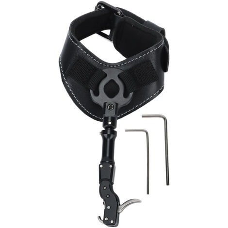 Déclencheur d'arc à poulies composite, aide de tir à l'arc avec bracelet poignet et étendeur, accessoires noirs pour archer. (1/5)