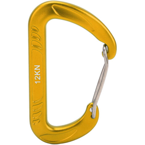 Mousqueton d'escalade en D à fermeture rapide 12KN, équipement pour varappe et alpinisme, couleur or. (1/5)