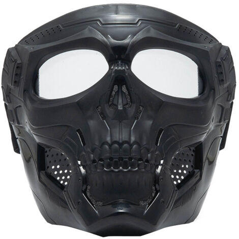 Masque de moto crâne avec verre transparent noir, lunettes de course ajustables pour cyclisme tout-terrain.