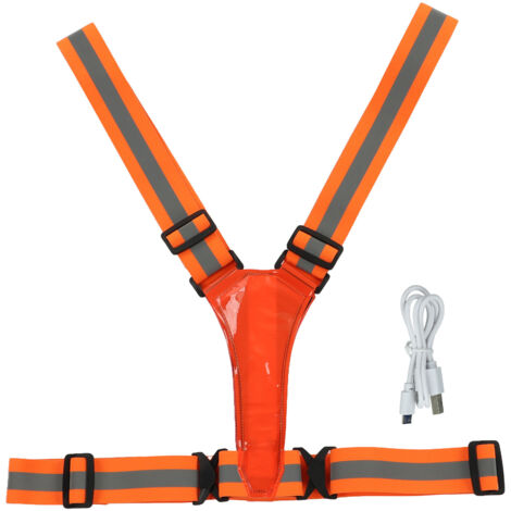 Gilet de sécurité réfléchissant rechargeable USB, ajustable pour adultes - Course, marche, vélo et activités extérieures en orange.