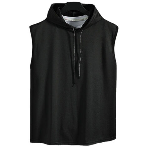 Hoodie sans manches pour homme, débardeur de sport en polyester respirant noir XL (1/5)