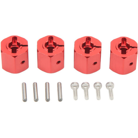 4 Pièces Adaptateur Hexagonal 12mm Alliage d'Aluminium pour Axial SCX10 90046, D90, Voiture RC 1/10, Rouge (1/5)
