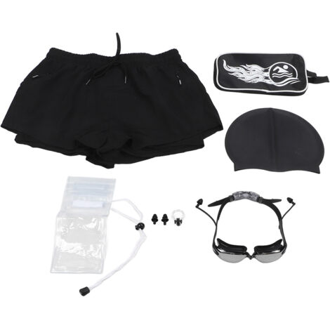8 Pièces Short de Bain Homme avec Casquette, Lunettes, Sac Étanche pour Téléphone et Bouchons d'Oreilles - Kit Sport Plage Taille XXL (1/5)