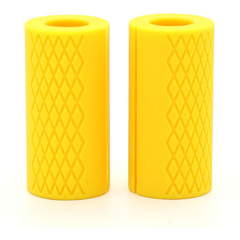 2 Pièces Poignées de Barre en Silicone Anti-Dérapantes pour Haltères, Épaisseur Accrue pour Musculation et Croissance Musculaire, Soulagement du Stress Mains Jaune (1/5)