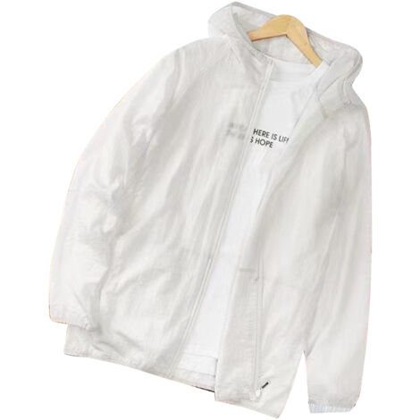 Veste de protection solaire légère et respirante pour hommes, manches longues anti-UV, idéale pour la pêche, randonnée et sport en été, couleur blanche taille 2XL. (1/5)