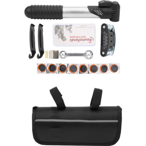 Kit de Réparation Vélo avec Poche de Rangement, Rustines et Clés pour Réparer Pneus (1/5)