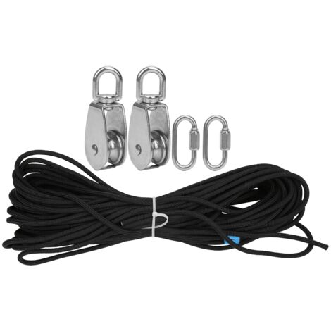 Ensemble de Poulie Simple 25MM avec Corde Nylon 30m et 2 Mousquetons PVC Accessoire (1/5)