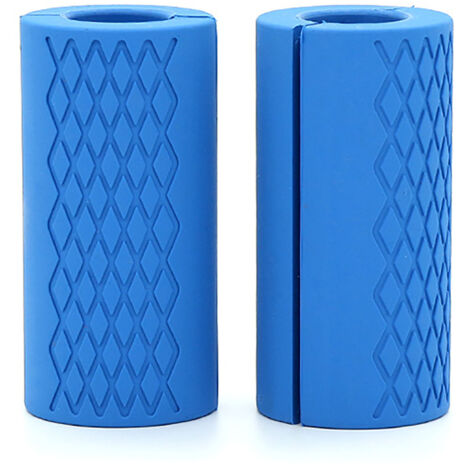 2 Pièces Poignées en Silicone pour Barre Épaisse, Anti-Dérapant pour Haltères, Développement Musculaire et Réduction du Stress Mains, Bleu (1/5)