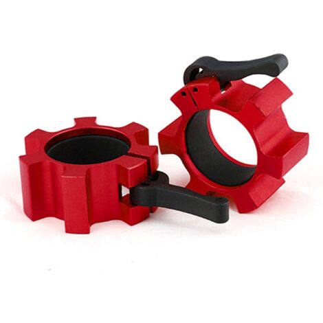 2PCS Collier de Barre 50mm Alliage d'Aluminium à Libération Rapide pour Musculation Fitness Rouge (1/5)