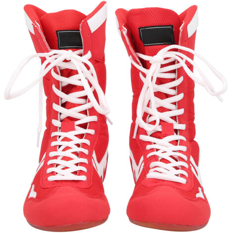 Chaussures de Boxe Wrestling Haute pour Taekwondo Sanda Entraînement Arts Martiaux (Rouge)