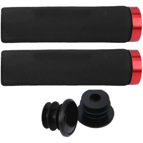 Poignées de Vélo Ergonomiques en Mousse avec Embouts Verrouillables - Accessoire Cyclisme Noir à Anneau Rouge (1/5)