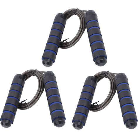 Corde à Sauter en Acier 3 Pièces pour Fitness, Perte de Poids, Gym - Réglable Noir et Bleu (1/5)