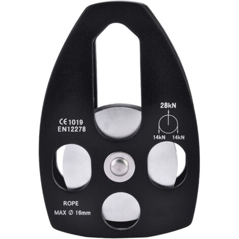 Poulie de secours 32KN pour escalade et alpinisme, poulie simple à plaque pivotante (Noir) (1/5)