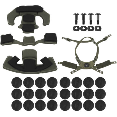 Ensemble de doublure de casque en mousse nylon, avec jugulaire de remplacement pour casques ACH, MICH, Wendy, FMA et EXF, couleur vert armée. (1/5)