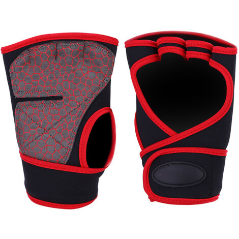1 Paire de Gants de Musculation Antidérapants avec Protection Demi-Doigts pour Sport (Rouge, Taille L) (1/5)
