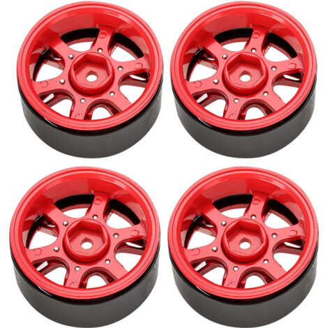 4 pièces Jantes Métalliques Simulées pour Voiture RC 1/10, Accessoires de Châssis Tout-Terrain (Rouge) (1/5)