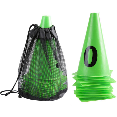 10 cônes d'entraînement de football numérotés 0-9, 23 cm, verts, marqueurs de terrain (1/5)