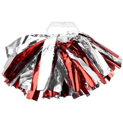 Pompons de cheerleading argent et rouge pour compétitions sportives et spectacles de danse (1/5)