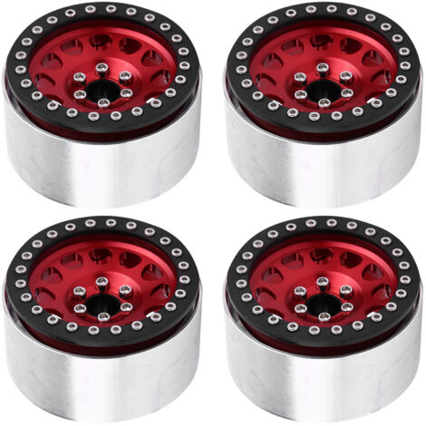 Jantes en alliage d'aluminium 2,2 pouces pour véhicules radiocommandés TRX4, SCX10, 90046, KM2, Wraith (rouge et noir) (1/5)
