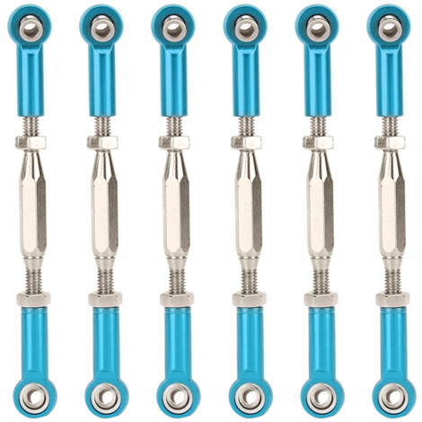 6 pièces 81mm Tiges de Liaison en Aluminium Réglables pour Servomoteurs de Voiture RC - Bleu (1/5)
