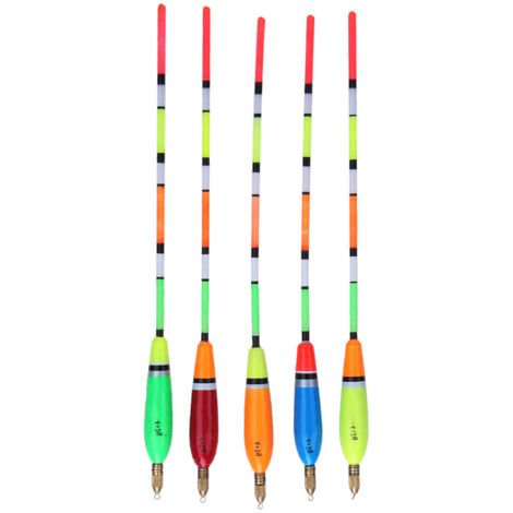 Lot 5 Flotteurs Pêche En Bois Balsa – 2g/3g/4g – Forme Longue – Tige Multicolore – Haute Visibilité