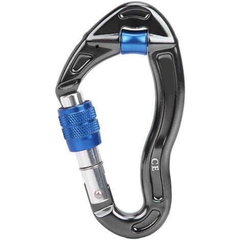 Mousqueton en alliage d'aluminium pour escalade, pêche et secours - Crochet anti-dérapant avec fermeture sécurisée (Bleu) (1/5)