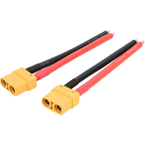 Connecteur mâle XT90 avec câble silicone 12AWG 110mm pour batterie RC FPV - Noir et rouge (1/5)