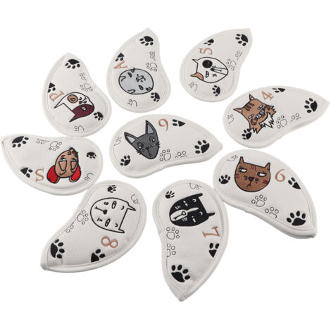 9 pièces housses de club de golf imperméables en cuir PU avec broderie, accessoires pour putter et fers (1/5)