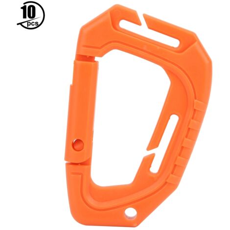 10 Pièces Mousquetons en Plastique Résistants D-Ring pour Escalade et Randonnée (Orange) (1/5)