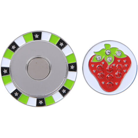 Marqueur de balle de golf compact en alliage de zinc, clip magnétique léger pour casquette, accessoire cadeau - Vert/Fraise (1/5)